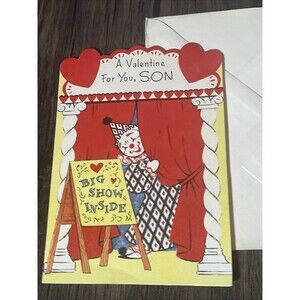 Vtg Rust Craft Valentine Greeting Card Clown Fold Out Puppet Marionette Children